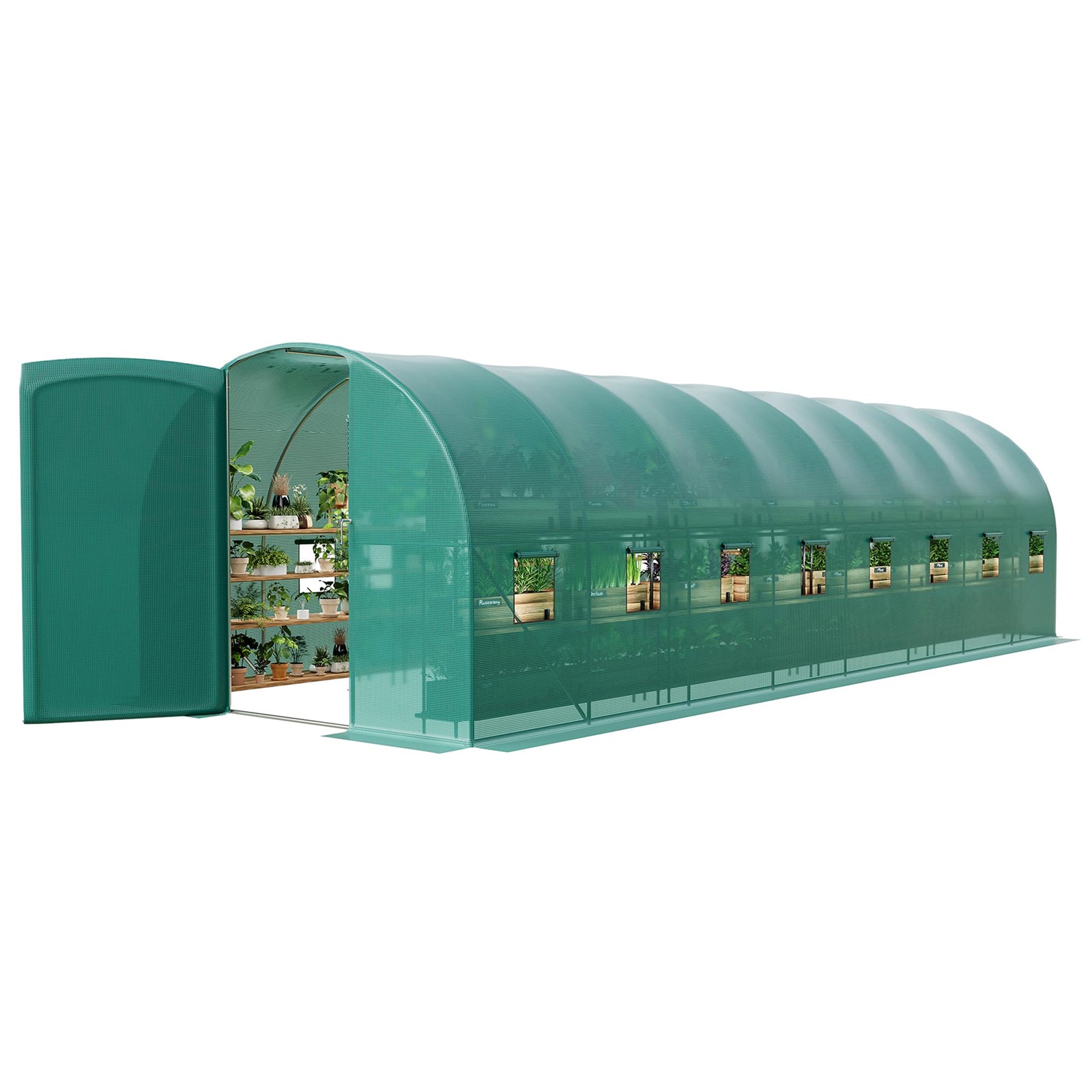 Garvee Large 28x10x7.5 ft Outdoor Walk-in Greenhouse with 16 Mesh Windows & Swing Door, Heavy-Duty Galvanized Steel Frame, Green