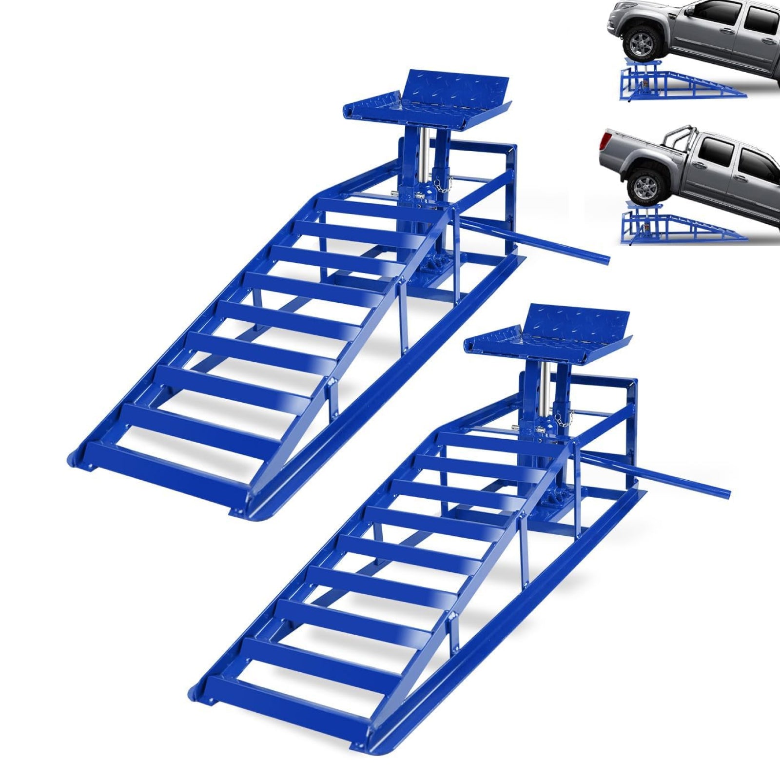 Garvee Heavy-Duty Hydraulic Car Ramps 5T Capacity Adjustable 9.3-14 Inch Height Anti-Slip Triangular Plate Ring Chain Bolt for Cars SUVs Light Trucks