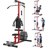 Garvee LAT Pulldown Machine 5-in-1 Home Gym Cable Machine, Dual Pulley, 500Lbs Capacity, Adjustable Height, 27.5"L x 55.1"W x 76.3"H Black&Red - Black&Red