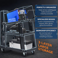 Garvee 3 Tier Welding Cart Heavy Duty Welder Cart With 360° Swivel Wheels And Tank Storage Chains For TIG ARC MMA Plasma Cutter Welding Machine Black