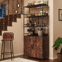 Garvee Tall Bar Cabinet 70.8" in Wine Cabinet Freestanding Liquor Cabinet with Goblet Holder 5 Tier Bakers Rack with Cabinet Large Baker Rack with Storage Standing Microwave Stand Wine Rack