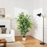 Garvee 4Ft Artificial Ficus Tree, 47" Silk Fake Ficus Leaves Plant with White Imitation Ceramic Planter, Indoor Outdoor Potted Faux Tree for Home Garden Office House Livingroom Decor