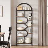 Garvee Modern Arched Bookshelf, 81.7" Tall 6-Tier Open Bookcase - Geometric Metal Frame - Freestanding Storage & Display Rack for Home Office, Living Room, Bedroom - Large Capacity - Black Frame + Vintage Color Palette