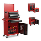 Garvee 20-Inch Heavy-Duty Tool Chest with 5 Drawers - Rolling Tool Box Cabinet on Wheels, 2-in-1 Detachable Tool Storage Organizer for Garage, Workshop, and Home Improvement, Locking Steel Tool Cart with Top Tool Box, Red Black