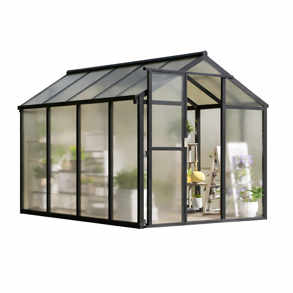 Garvee 6x8 FT Greenhouse for Outdoors with Aluminum Frame, Polycarbonate Panels, Adjustable Roof Vent, Sliding Door, Secure Lock, Green