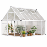 Garvee 6x11 FT Outdoor Greenhouse with Windproof Aluminum Frame, Polycarbonate Panels, Lockable Door for Backyard, Lawn, Silver - Silver