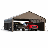 Garvee 20'x20'x10' Metal Carport for 2 Cars with 220g Tarp, All-Weather Use, Full-Size Pickup Trucks, Bass Boats, Tractors, Reinforced Steel, Grey - Grey
