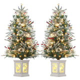 Garvee 3ft Pre-Lit Christmas Tree, Small Lighted Christmas Tree with Lighting Elk Base, Artificial Xmas Trees with 78 LED Lights & 8 Lighting Modes Christmas Decoration for Home, Office, Set of 2
