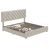 Garvee Full Size Upholstered Bed Frame With 4 Storage Drawers, Diamond Button Tufted Headboard, Linen Fabric Platform Bed, Strong Slats Support, Easy Assembly, No Box Spring Needed - Beige