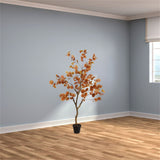 Garvee 3ft Faux Autumn Fall Eucalyptus Tree With Plastic Pot For Indoor Porch Fireplace Decor, Realistic Leaves, Low Maintenance