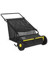 Garvee Efficient Leaf & Debris Pickup | 26 Inch Push Lawn Sweeper - 7 Cu.ft Capacity, 4 Spinning Brushes, Adjustable Height, Heavy Duty Steel Frame, Rubber Wheels for Yard & Garden - Black - Black