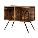 Garvee Turnover-Top Record Player Stand with Vinyl Storage Cabinet, Holds Up to 150 Albums, 31.5 in Turntable Table with Shelves, Mid-Century Modern Entertainment Console, Tiger-Striped - Color: Tiger-Striped
