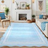 Garvee Washable Rugs Sky Blue 10x13 Area Rugs for Living Room Bedroom, Low Pile Ultra Soft Solid Neutral Carpet, Non Slip & Non Shedding Modern Scalloped Print Floor Mats for Home Decor