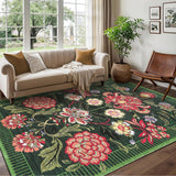 Garvee Floral Area Rug 5x7 Low Pile Soft Botanical Print Non Slip Stain Resistant Machine Washable Indoor Living Room Bedroom Dining