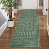 Garvee Modern Hallway Rug 2x8 Geometric Checkered Stain-Resistant Ultra-Thin Pearl Velvet Low Pile Non-Slip Machine Washable Indoor