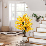 Garvee Lifelike Artificial Wintersweet Tree for Home Decor – Faux Yellow Plum Blossom Potted Plant – Realistic Evergreen, Easy Care, Perfect for Living Room, Office, Weddings – Size: 90cm, Winter Plum, Yellow, Single Tree - Green