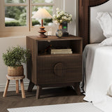 Garvee Modern Fluted Wood Bedside Table with Charging Station – 2 Drawers, Open Shelf – Bedside Table for Bedroom or Living Room – USB Ports & Outlets – Walnut Color – 1pc Walnut Color US Standard - 2Pcs Walnut