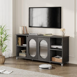 Garvee 70" TV Stand Media Console, Entertainment Center with Fluted Frosted Glass Doors, 4 Open Storage Shelves, Sturdy MDF TV Cabinet, Black