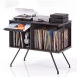 Garvee Turnover-Top Record Player Stand with Vinyl Storage Cabinet, Holds Up to 150 Albums, 31.5 in Turntable Table with Shelves, Mid-Century Modern Entertainment Console, Black - Color: Black