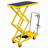 Garvee 770 lb Hydraulic Lift Table Cart, Double Scissor Manual Lift Platform Truck - 50 in Max Lift Height - Non-Slip Platform Mat - Swivel Casters for Workshop/Warehouse Use - Yellow machine + black anti-slip mat - Yellow Machine + Black Anti-Slip Mat