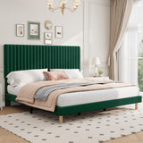 Garvee King Bed Frame with Adjustable Headboard, Velvet Upholstered Platform King Size Bed Frame, Vertical Channel Tufted, Strong Wooden Slats, No Box Spring Needed, Easy Assembly, Green
