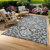 Garvee Outdoor Rug 9x12 Waterproof Reversible Plastic Straw Durable UV-Resistant Foldable with Carry Bag for Patio Camping Deck - Grey