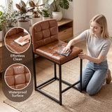 Garvee Modern Counter Height Bar Stools Set of 6 – 25" Brown PU Leather Upholstered Kitchen Island Chairs with Metal Frame, Footrest & Waterproof Easy-Clean Seats – Brown, 6-Pack
