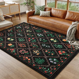 Garvee Large Living Room Rugs 8x10 Floral Trellis Pattern, Machine Washable, Non-Slip, Polyester, Stain Resistant, Low Pile, Black, Bedroom & Nursery