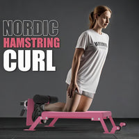 Garvee Nordic Curl Machine Adjustable Hamstring & Glute Bench with Wheels for Home Gym 45.9x18x13.7 inch Pink