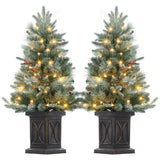 Garvee 3 ft Prelit Artificial Christmas Tress with 78 Warm White Lights, Brown Lamp Base, Snow Flocked Xmas Tree for Christmas, Bedroom, Window, Photography Decor, 2 Pcs