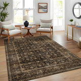 Garvee 6' × 9' Vintage Persian Area Rug, Machine Washable Non-Slip Low-Pile Non-Shedding Rug for Living Room, Bedroom & Dining Room, Brown
