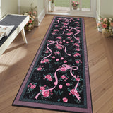 Garvee Modern Bowknot Printed Runner Rug Low Pile Soft Washable Polyester Non-Shedding Foldable Indoor Bedroom Living Room Bathroom 2x6 ft Black