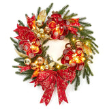 Garvee 24 Inch Pre-Lit Christmas Wreath with Red Poinsettias & Bow - 8 Lighting Modes for Indoor/Outdoor Door, Porch, Wall Holiday Decor