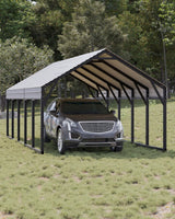 Garvee Oversized 12x25 ft Metal Carport with Reinforced Steel Frame & Roof – All-Weather Permanent Outdoor Shelter for Bass Boats, Pickup Trucks, Tractors – Includes Diagonal Brace Support – With Diagonal Brace Carport