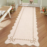 Garvee 2x6 ft Scalloped Bow Runner Rug, Beige Machine Washable Hallway Carpet with 350 gsm Pearl Velvet Surface, Soft 0.2 in Low Pile and TPR Non Slip Backing, Foldable Stain Resistant Floor Mat for Entryway, Kitchen, Bedroom and Laundry Room - Beige