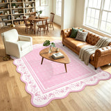 Garvee 5' × 7' Scalloped Floral Area Rug, Pink, Washable Soft Low-Pile with Non-Slip Backing for Living Room, Bedroom & Entryway