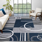 Garvee Modern Navy Blue 6x9 Geometric Abstract Area Rug - Soft, Washable - Polyester, Stain Resistant, Non-Slip TPE Backing - Low Pile, Kid & Pet Friendly - Living Room, Bedroom, Dining