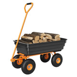 Garvee 1200LBS Capacity All-Terrain Yard Wagon – Heavy Duty Utility Cart with Quick-Dump & Adjustable Handle, Perfect for Hauling Soil, Plants, Gardening Tools, and Landscaping Work - Black & Orange