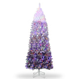 Garvee 6FT Prelit Pencil Christmas Tree, Purple Gradient Snow Flocked Holiday Decoration Xmas Tree with 230 Dual Color LED Lights & 610 Branch Tips, Includes Metal Stand