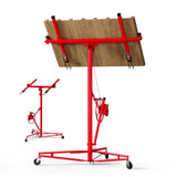 Garvee Heavy Duty 13 Ft Drywall Lift for Ceilings & Walls – 150 lbs Panel Hoist Jack – 360° Adjustable Telescopic Arm – 3 Lockable Wheels – Professional Sheetrock Lifter – Red - Red
