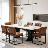 Garvee Modern Dining Chairs Set of 6 Mid-Century PU Leather Upholstered Grid Backrest Heavy-Duty Metal Frame Easy-Clean for Kitchen Cafe