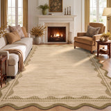 Garvee 10' × 13' Modern Scalloped Area Rug, Machine Washable Non-Slip Low-Pile Stain-Resistant Soft Rug for Living Room, Bedroom & Dining Room, Brown