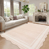 Garvee Washable Rugs 10x13 Area Rugs for Living Room Bedroom, Low Pile Ultra Soft Solid Neutral Carpet, Non Slip & Non Shedding Modern Scalloped Print Floor Mats for Home Decor