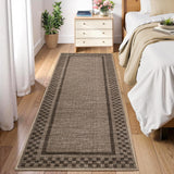 Garvee Washable Runner Rug 2x6 Brown Checkered Non Slip Soft Low Pile Polyester Fiber Textured TPR Durable Modern Hallway Kitchen Entryway