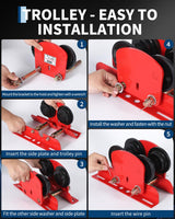 Garvee 1 Ton Adjustable Beam Trolley for Electric Hoists - Fits I-Beam 2.68–4.33 in Flange - Alloy Steel Double-Wheel Overhead Lifting Trolley, for PA200–PA500 Hoists - Red - Red