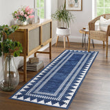 Garvee 2' x 6' Washable Runner Rug, Non-Slip Geometric Hallway Rug, Soft Low Pile Stain-Resistant Kitchen & Entryway Rug, Blue