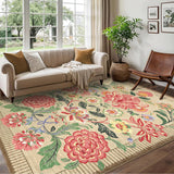 Garvee Floral Area Rug 9x12 Non-Slip Stain Resistant Ultra Thin Low Pile Soft Durable Botanical Print Living Room Bedroom Dining Office