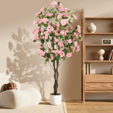 Garvee Lifelike Artificial Osmanthus Tree in Pot, Faux Sweet Olive Floor Plant - Natural Wood Trunk - For Home/Office Decor, No Maintenance - 150cm, Pink, Three Wooden Poles, Single Tree