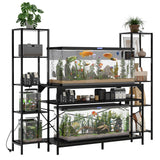 Garvee Heavy-Duty Aquarium Stand for 20-90 Gallon Fish Tank or Reptile Terrarium - 12-Leg Metal Frame, 860 lb Capacity - Built-In Power Outlet - 4-Tier Storage Shelves, Black Wood Grain - Black Wood Grain
