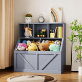 Garvee Kids Toy Storage Organizer Bookshelf with Anti-Tip Safety Durable MDF Material Spacious Bins White Playroom Nursery - Pure Gray